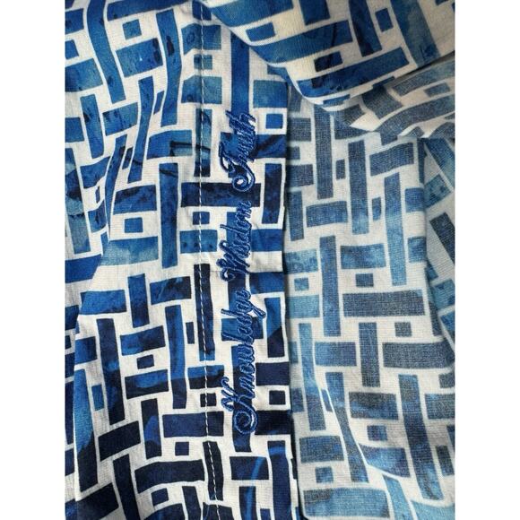 Robert Graham Weasill Geometric Print Shirt Mens Size XXL Blue White Flip Cuff - Picture 12 of 14